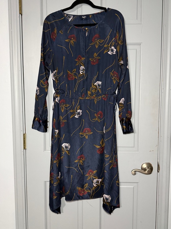 sabie Dresses & Skirts - Sabie Navy Floral Long-Sleeve Tie-Waist Dress with Rust Accents